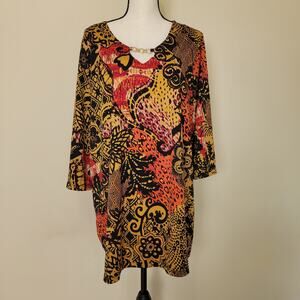 Roaman's Size 1X Tunic Top 3/4 Sleeve Chain Detail Geometric Print